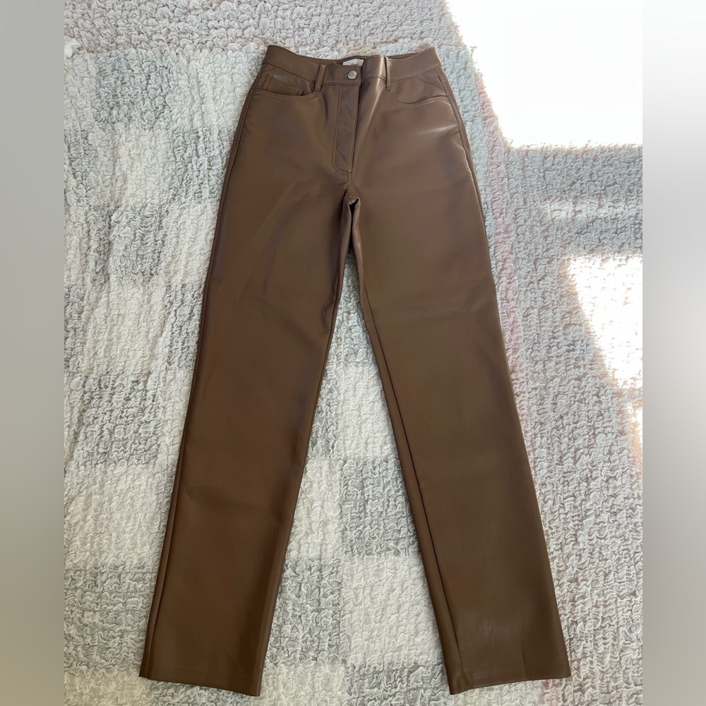Tan Aritzia Vegan Leather Pants